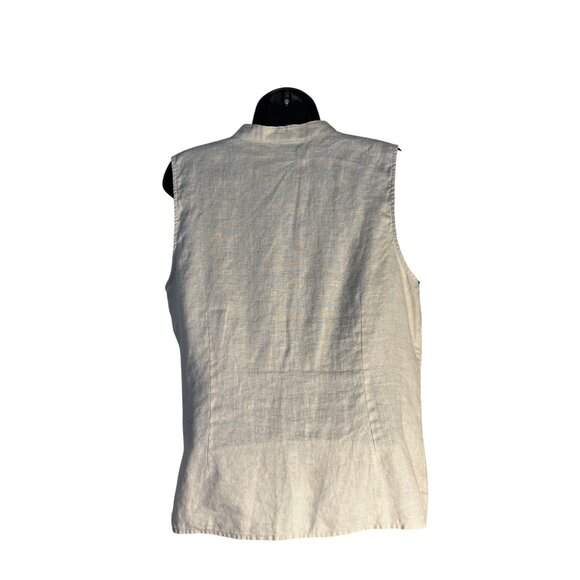 Vintage Carole Little XL Linen Sleeveless Button Front Blouse Black Embroidery - Picture 4 of 9